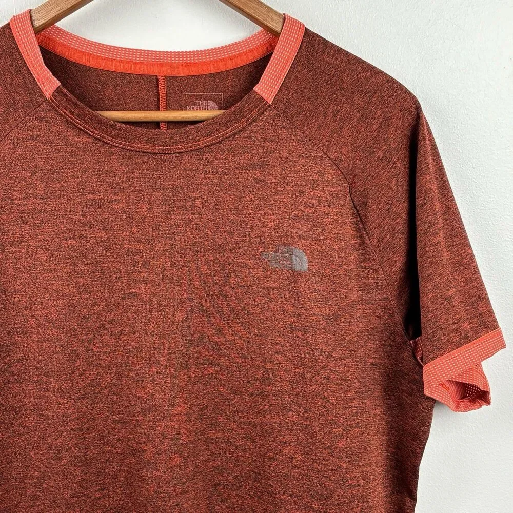The North Face T-Shirt Mens Medium Flash Dry Red Orange Short Sleeve Band Light